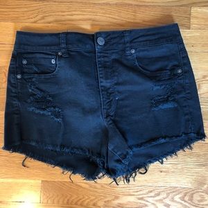 High waisted black denim shorts